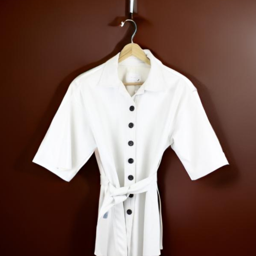 Oak + Fort White Faux leather Dress / Jacket